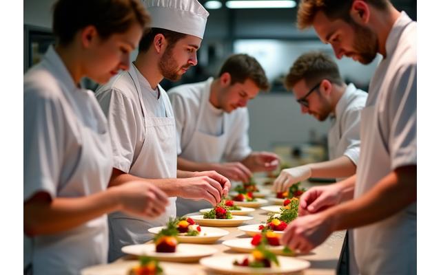 Un chef enseignant des techniques culinaires à un groupe lors d'un atelier gourmand